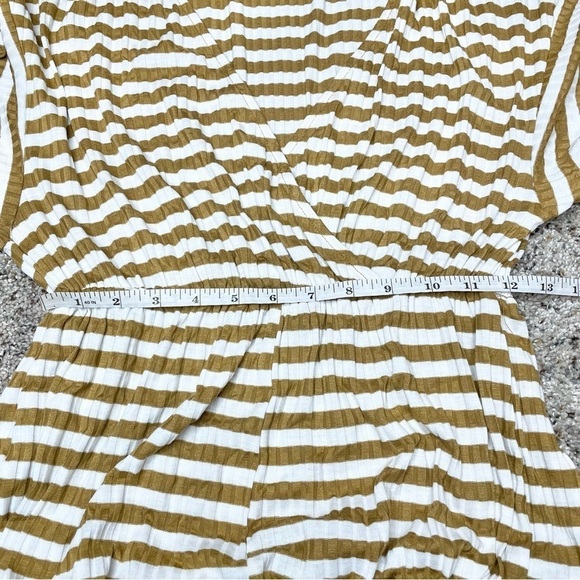 Urban Outfitters Ribbed Striped Surplice V-Neck Romper Gold Yellow White Small - Picture 9 of 11